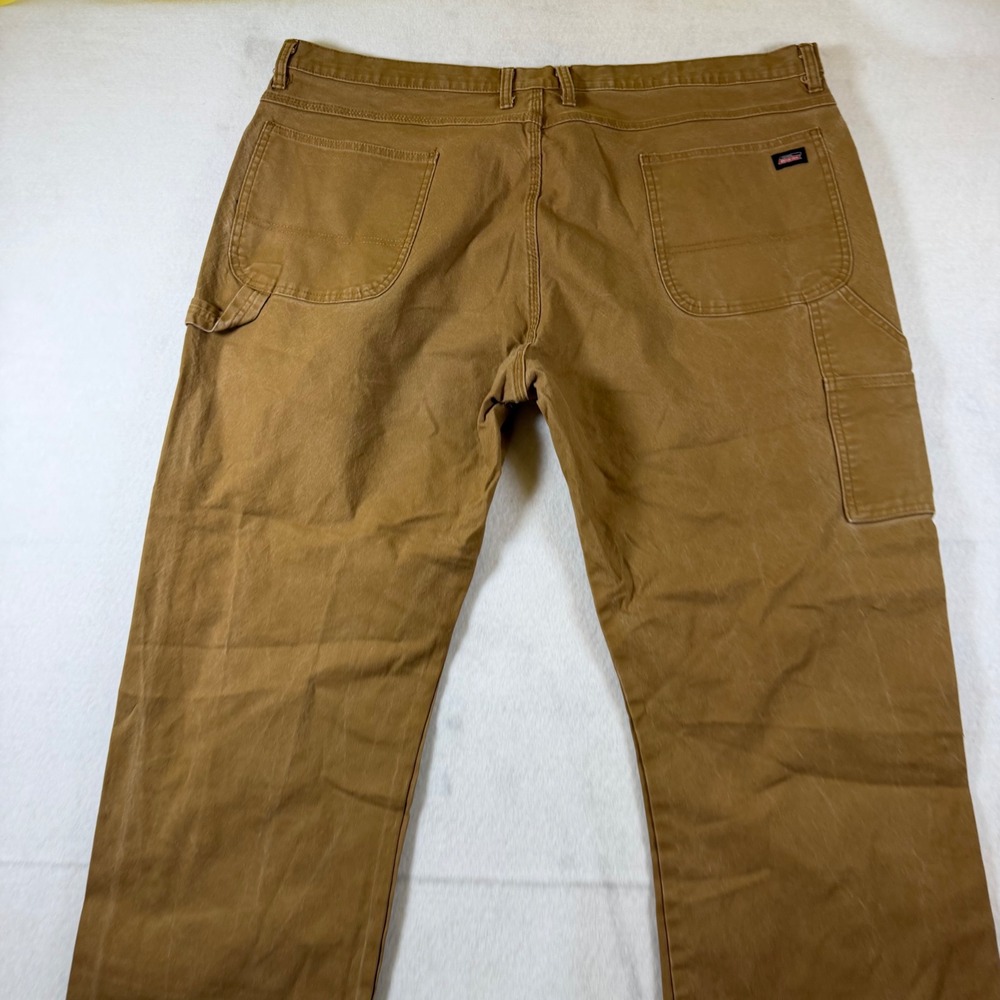 Dickies Mens Brown Duck Canvas Carpenter Pants Distressed Workwear 44x32 6257